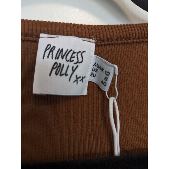 Princess Polly Sabella Brown Ribbed Mini Dress Size 8 - Picture 9 of 11